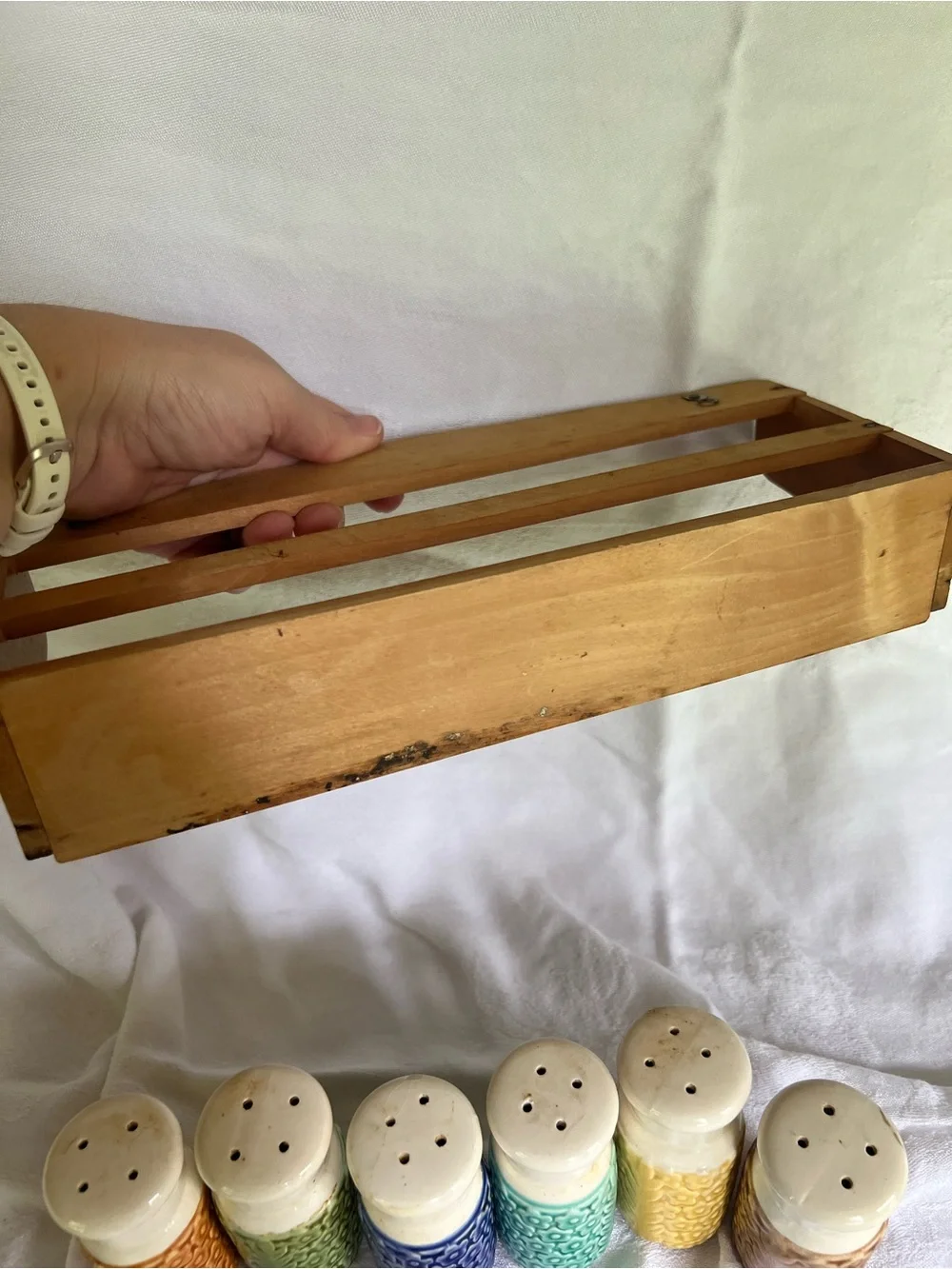 Ceramic Multicolor Spice Jar Set with Wooden Rack